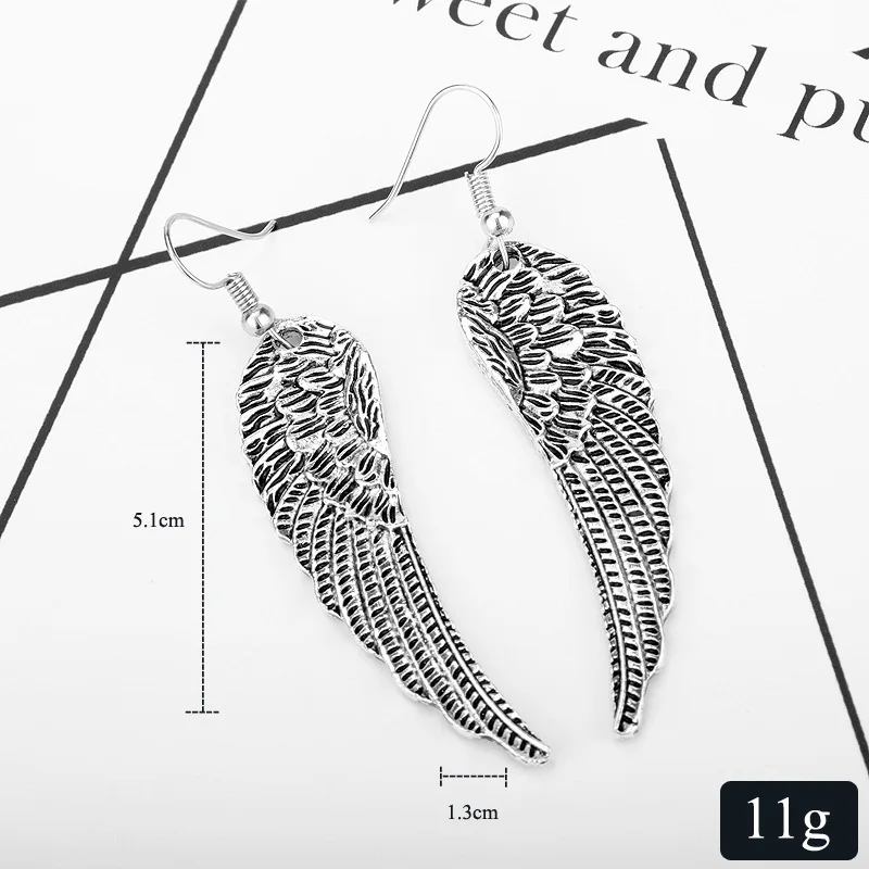 ZRM Punk Retro Angel Wings Earrings Drop Feather Hanging Dangle Metal Earring For Women Girls Gothic Jewelry | Украшения и