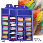 100 шт. в блистерной коробке, однотонные заостренные накладные ногти, наклейки, Длинные балерины, конфетных цветов, красные, синие, розовые накладные ногти, B01