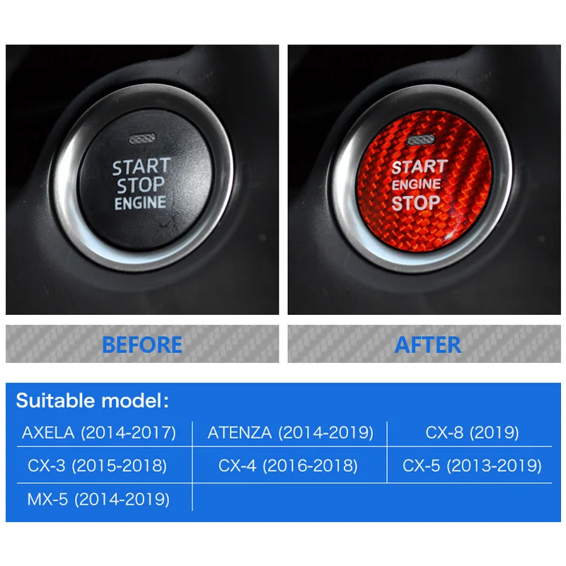 Для Mazda Axela Atenza CX-8 CX-3 CX-4 CX-5 углеродного волокна автомобильный двигатель старт/стоп для кнопки переключателя крышка наклейки для укладки волос