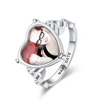 xiaojing engraved heart shaped wedding photo rings 925 sterling silver customizable ring unique anniversary gift free shipping