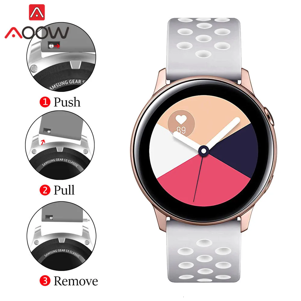 20 мм силиконовый спортивный ремешок для samsung Galaxy Watch Active 42 мм gear S2 Amazfit bip Мягкий ТПУ дышащий браслет ремешок