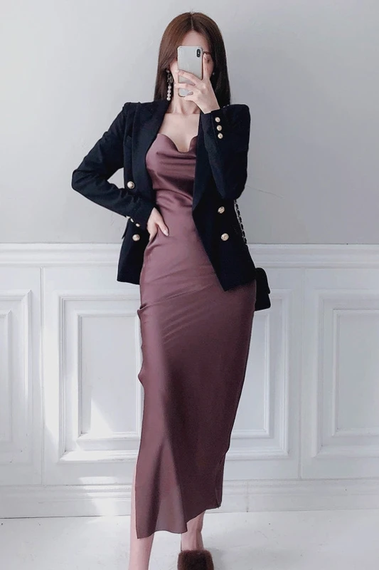 

COIGARSAM Sexy Women Long dress New Spaghetti Strap Dresses Ga Color 7370