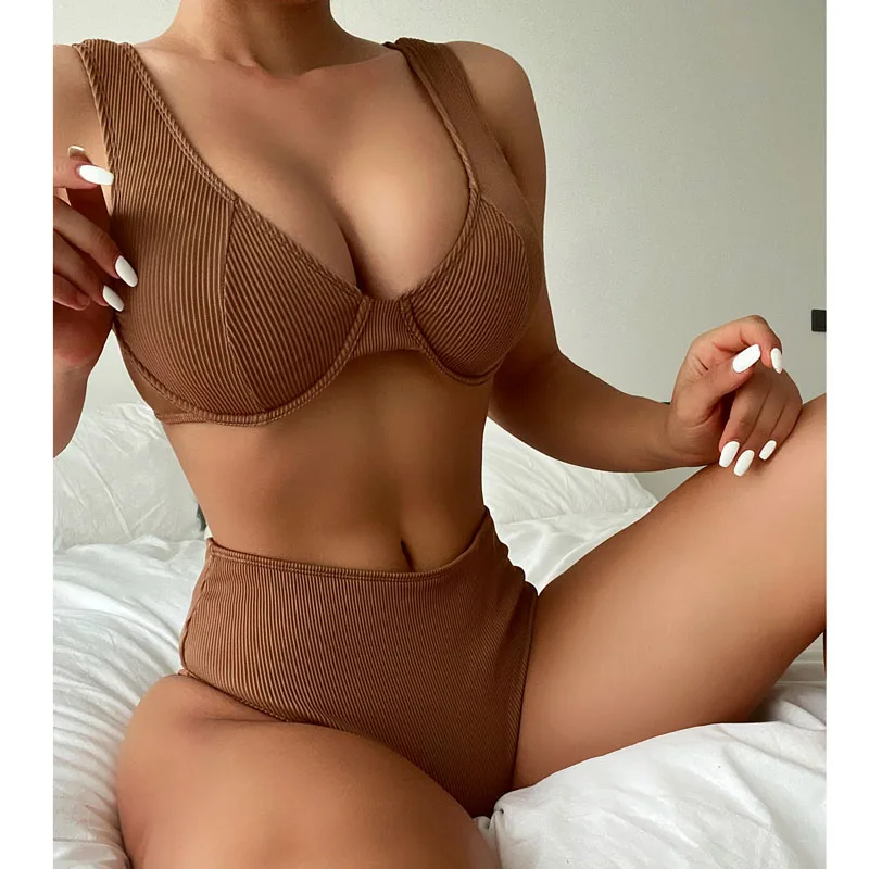 

Solid Sexy Bikini 2 Peice Set Women Swimwear Swimsuit Summer Bathing Suit Underwire Beach Wear Bikini Set Wholesale