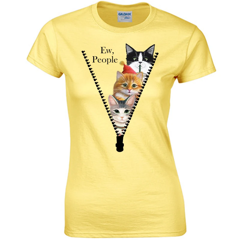 Cartoon Zipper Cat Ew People Printing Women's T-shirt Cute Harajuku Casual Soft Comfortable Unisex Couple Tee