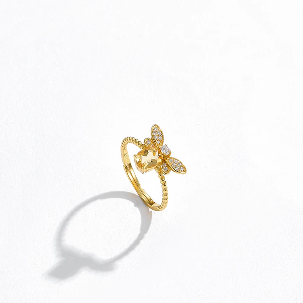 

ZEMIOR Cute Bee 925 Sterling Silver Ring Shining 5A+ Zircon CZ Jewelry Adjustable Golden Finger Rings For Women Anniversary Gift