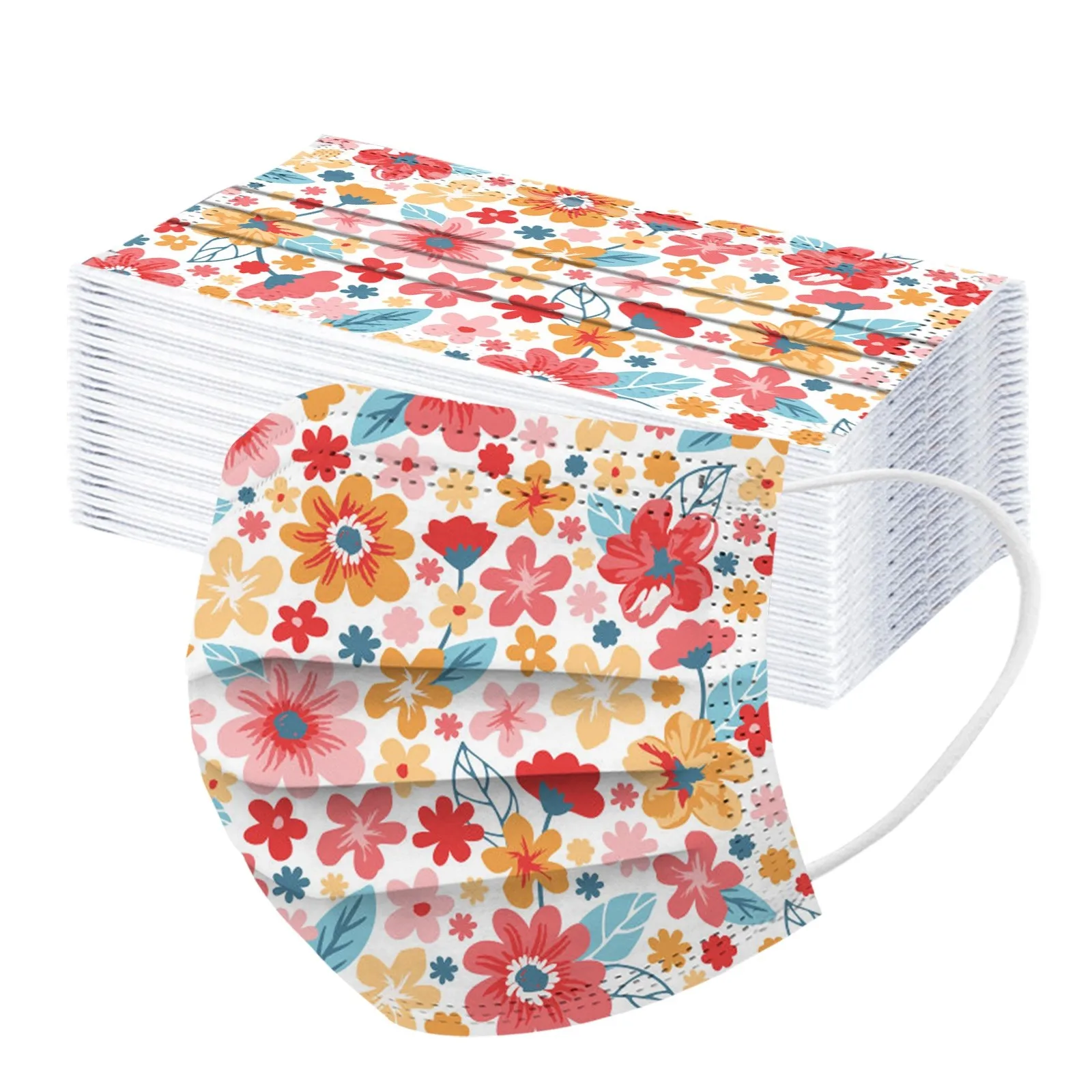 

50pc Floral Disposable Face Masks Women Patterned 3ply Mouth Mask With Design Protection Mask For Adult Party Decoration