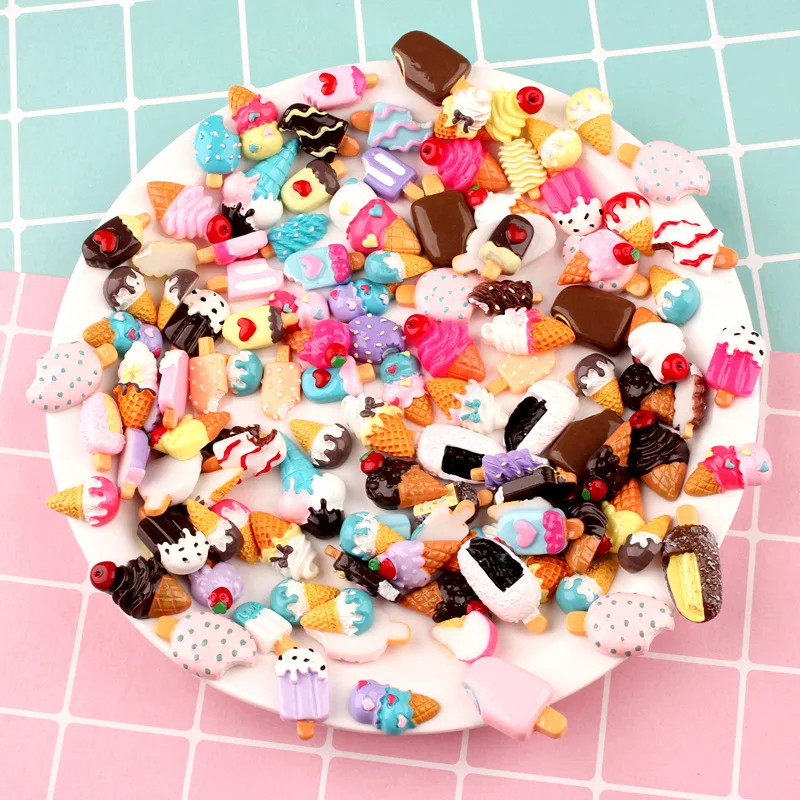 

20-100Pcs Mix-ed Resin Mini Ice Cream Food Toys Scrapbooking DIY Crafts Phone Shell Patch Decor Kids Hair Accessories Ornament