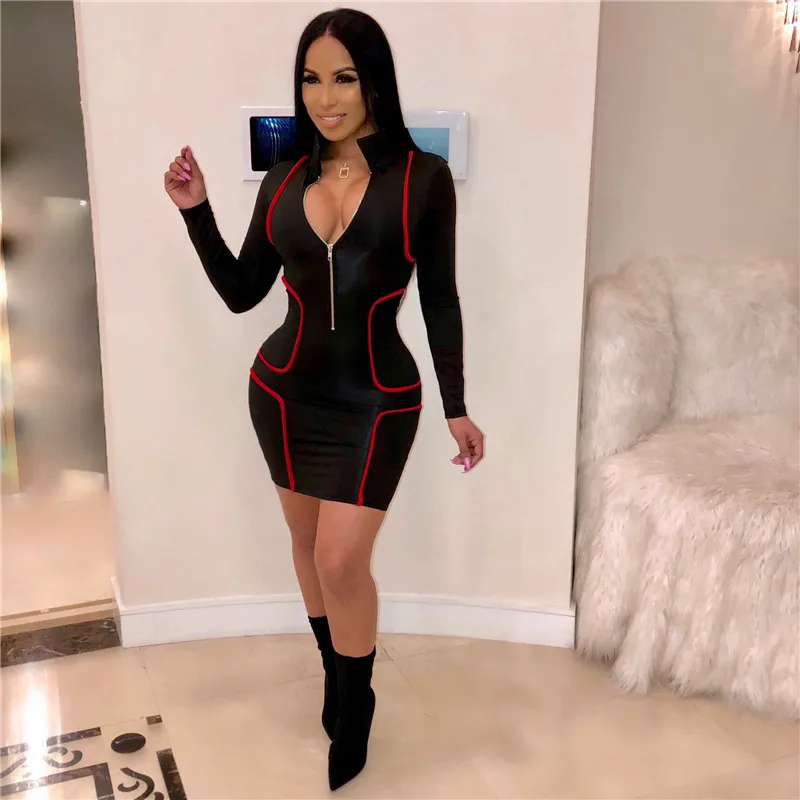 

Basic White Turtleneck Long Sleeve Slim Package Hips Short Dress 2020 Spring Autumn Women Sexy Bodycon Party Dress Vestidos
