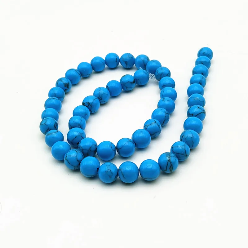 Гладкие Круглые Бусины из натурального камня белого синего бирюзового цвета 15