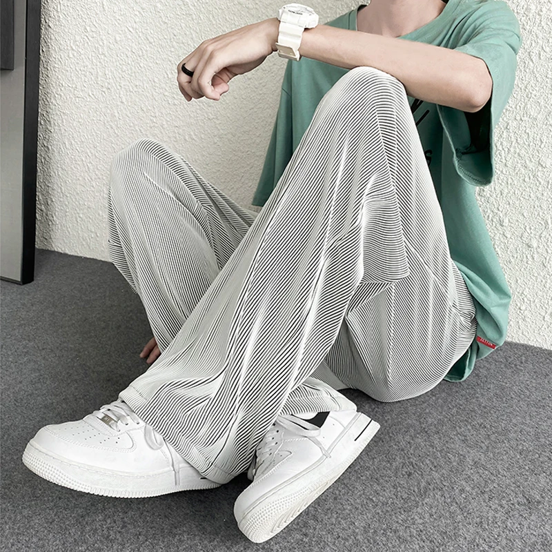 Women Pants Casual Wide Leg Pleated Pants Full Length Elastic Waist Loose Pant Female