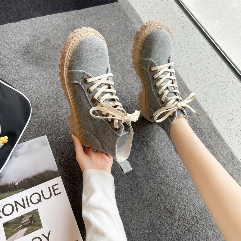 

Women's Martin Boots High-top Martin Boots Spring and Autumn Thick-soled Lace-up Mid-tube Boots Short Boots Square Root Boots