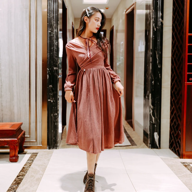 Женское трикотажное платье-трапеция YAMDI подиумное винтажное платье с длинным