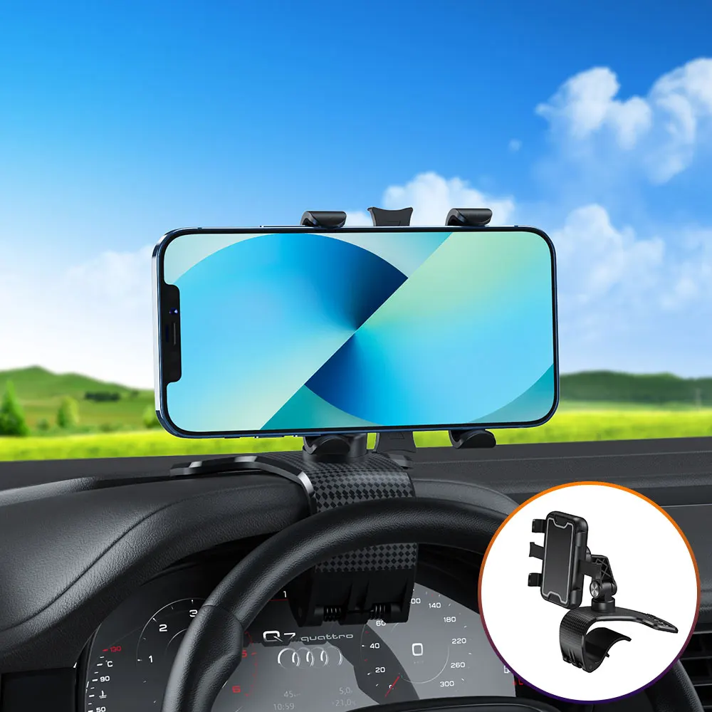 Car Phone Mount 360 Degree Rotation Dashboard Cell Phone Holder for Car Clip Mount Stand Suitable for 4 to 7 inch Smartphones