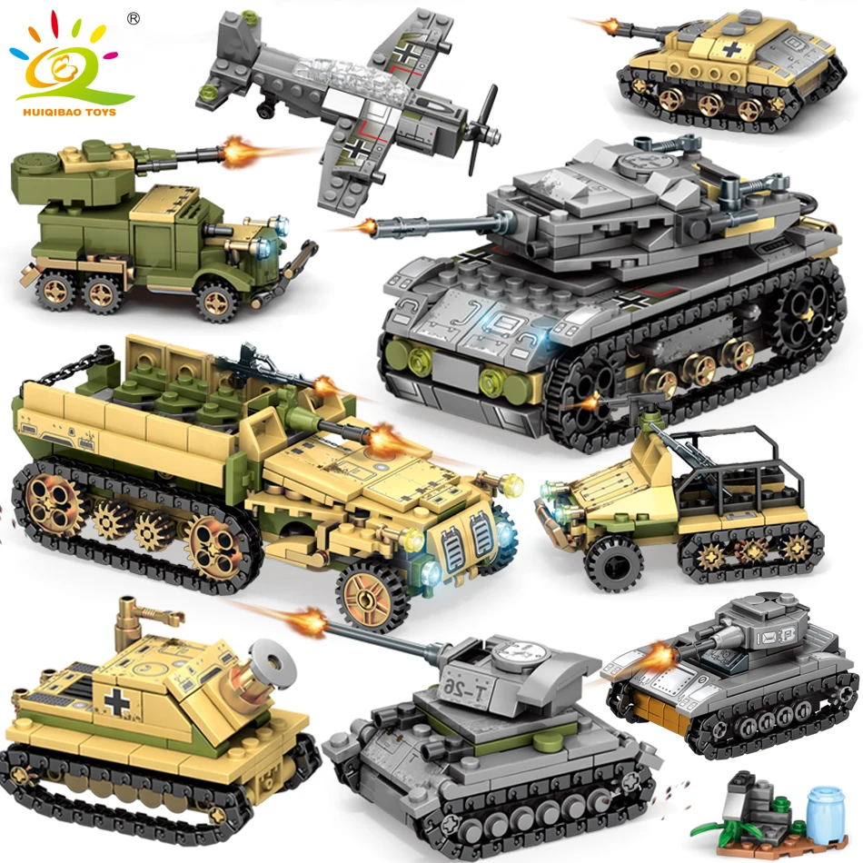 HUIQIBAO 1061 шт 8in2 WW2 армейский грузовик Танк Строительный Блок военный автомобиль