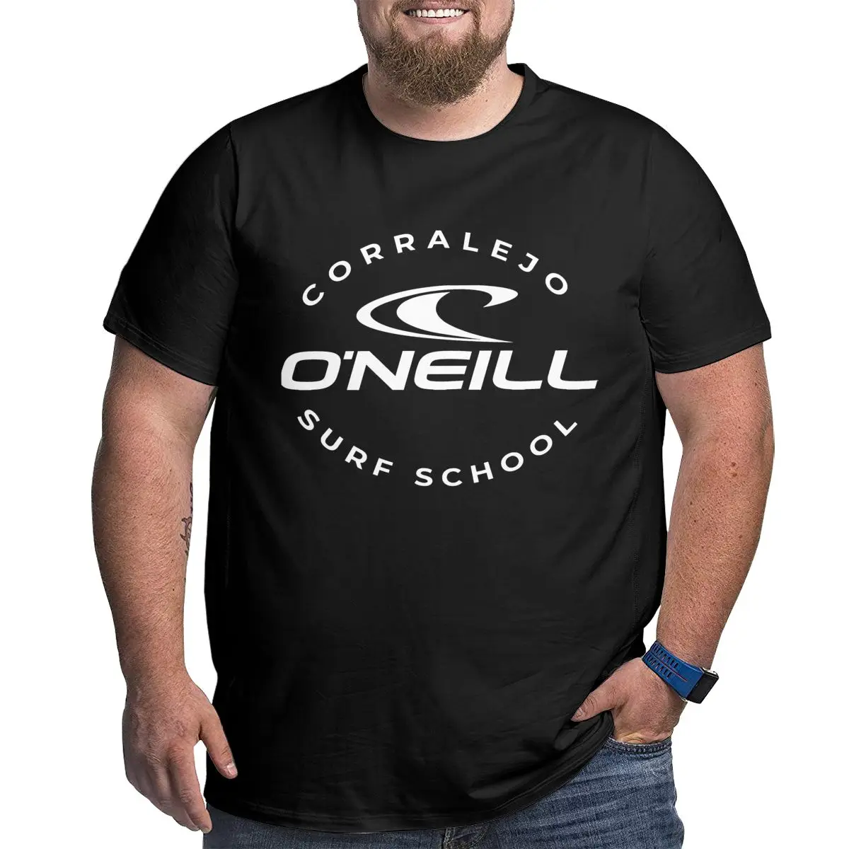 

ONeil Corralejo Surf School White 100% Cotton T Shirts for Big Tall Man Oversized Plus Size Top Tee Men's Loose Large Top