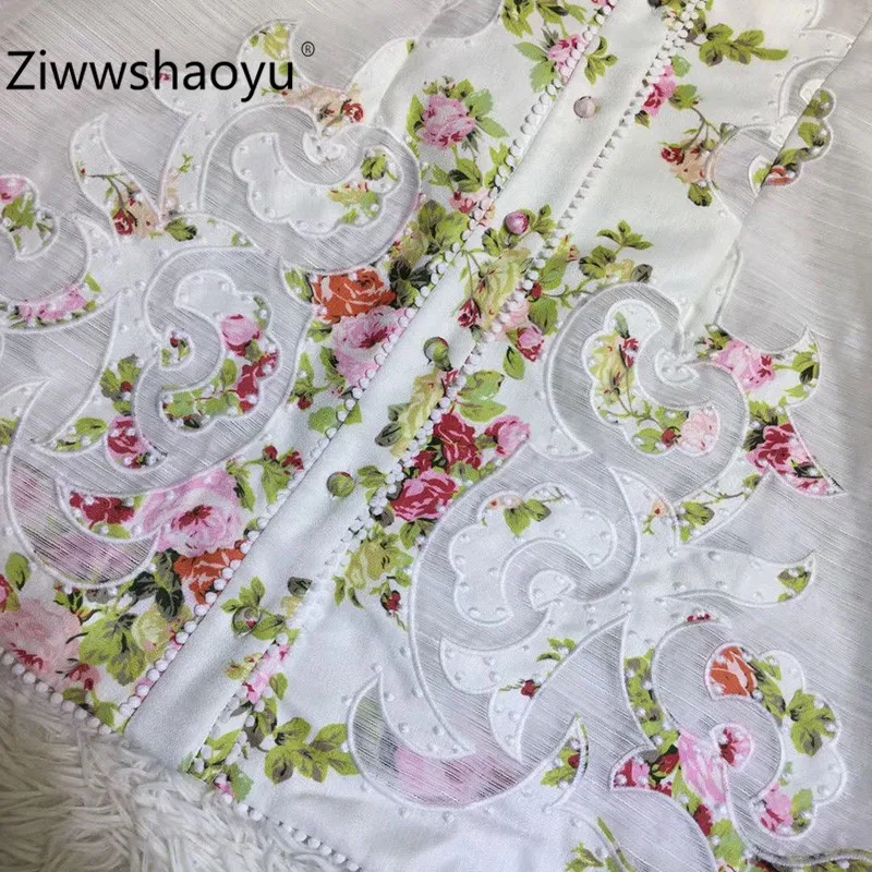 Ziwwshaoyu женские осенне-зимние Подиумные рубашки платье элегантный фонарь рукав цветочный принт вышивка Вечерние мини платья