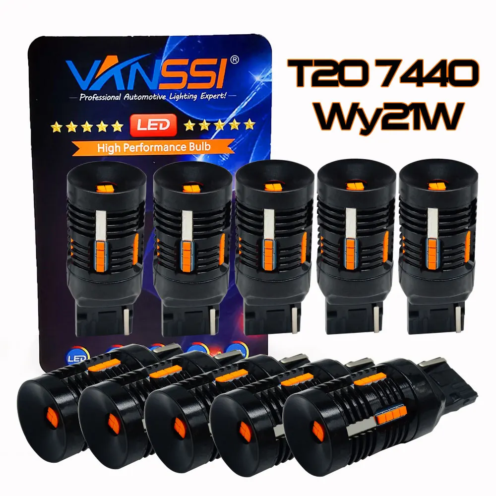 VANSSI 10 шт. 2800LM T20 7440 7440A WY21W Светодиодная лампа Canbus без ошибок гипер-вспышки для