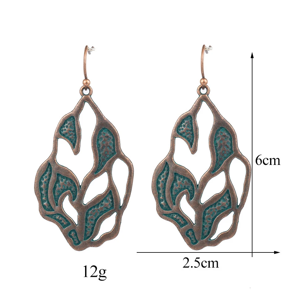 Conjunto de brinco de folha de flor grande do vintage Declaração de jóias feminino Bohemia étnica entrega de bronze longa brincos pendurados para mulheres