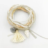 bohemian multilayer candy color beads shell tassel charm bracelets elastic stretch women fashion jewelry