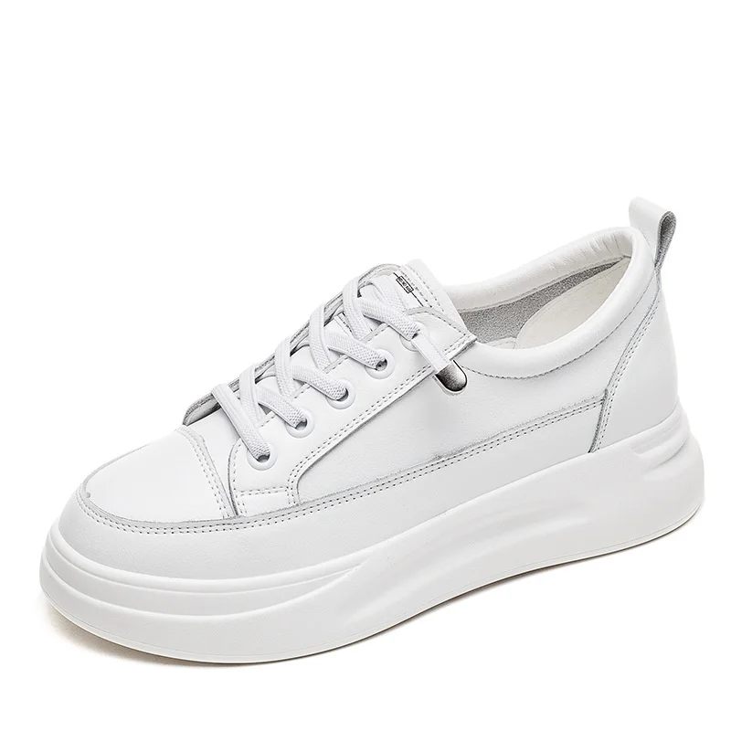 

2021 New Thick Soled Pedal Small White Shoes Inner Height Leisure Children Sports Women Leather Sneakers Size 34-40
