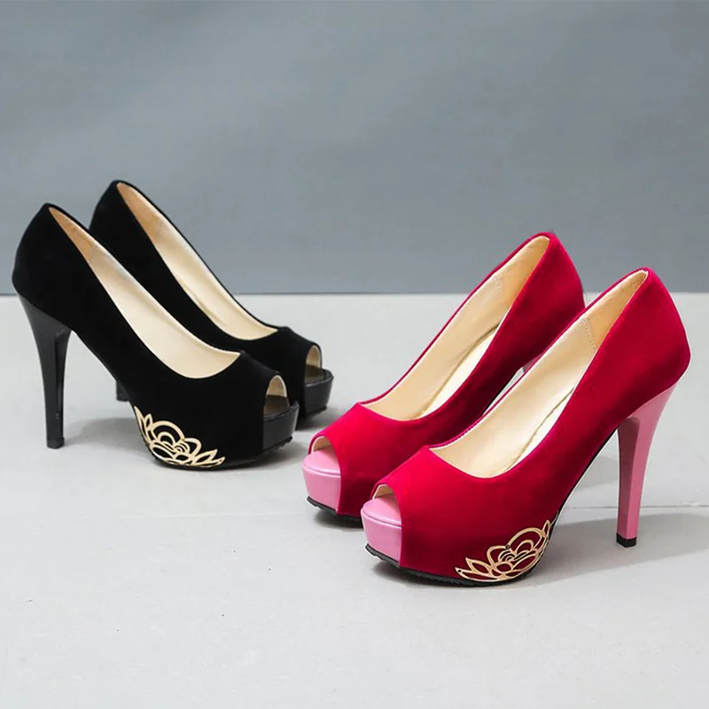 

2021 New Fashion Female Classical shoes Fetish Thin High Heel Platforms Ladies Open Toe Party Wedding Print Shoes