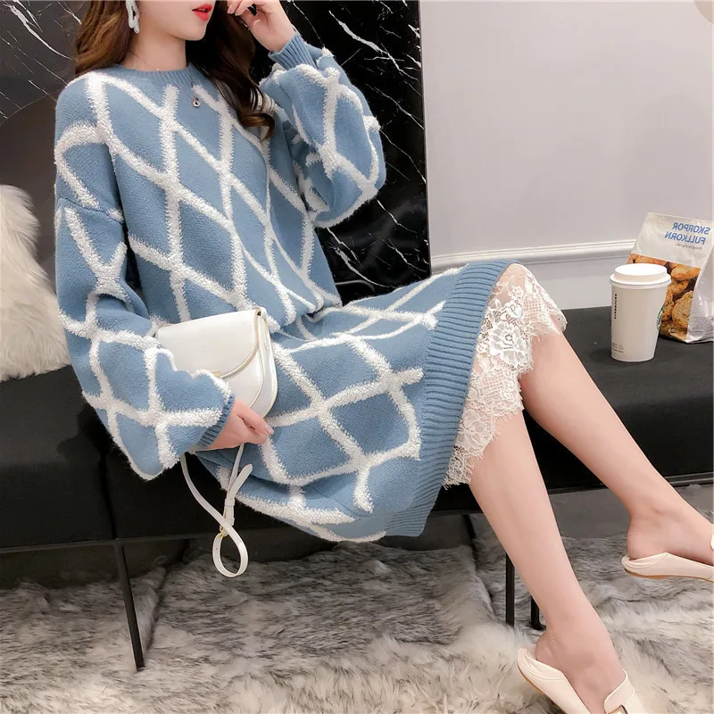 

Sweateres Casual Fashion Autumn Winter New Women's Sweater Raglan Sleeves Round Neck Large Size Diamond-Shaped Sweater Z521