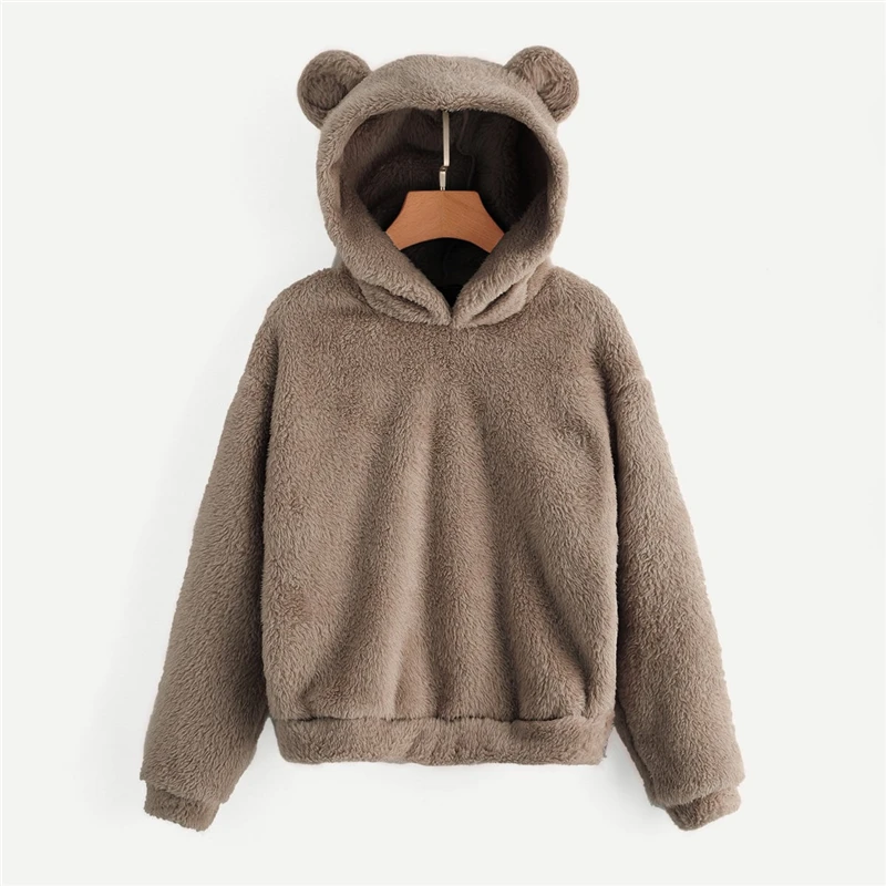 SHEIN Однотонный Свитшот С Капюшоном Модная Толстовка Тедди С Длинным Рукавом