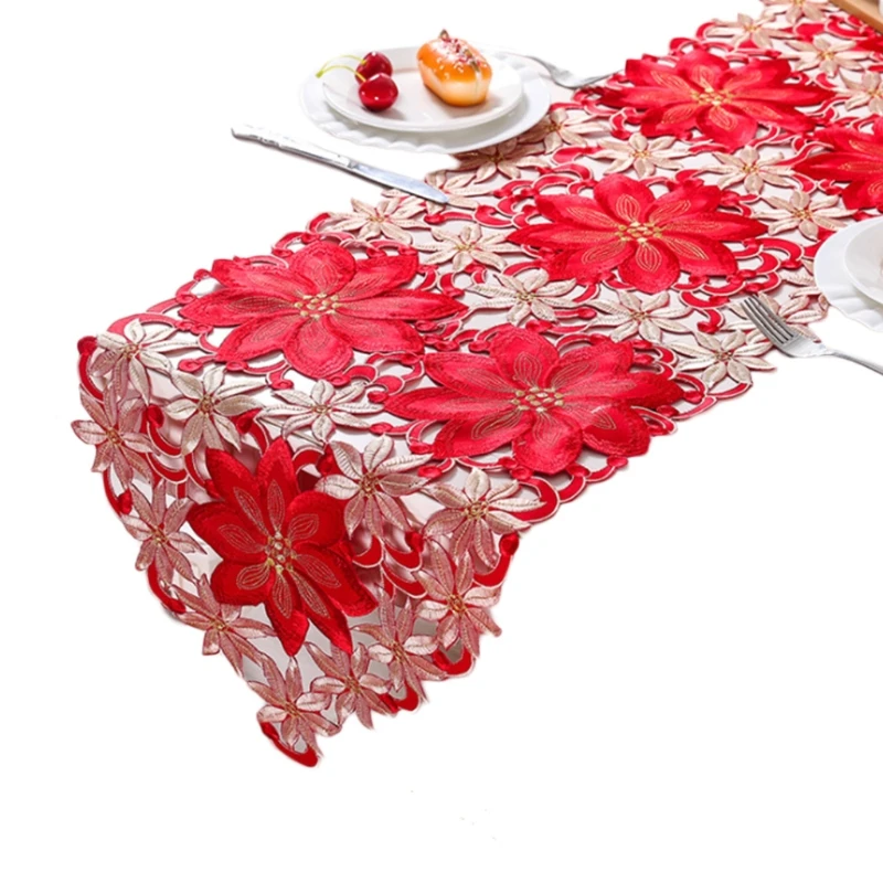 

Christmas Embroidered Table Runners for Coffee Desk Xmas Placemat Decoration