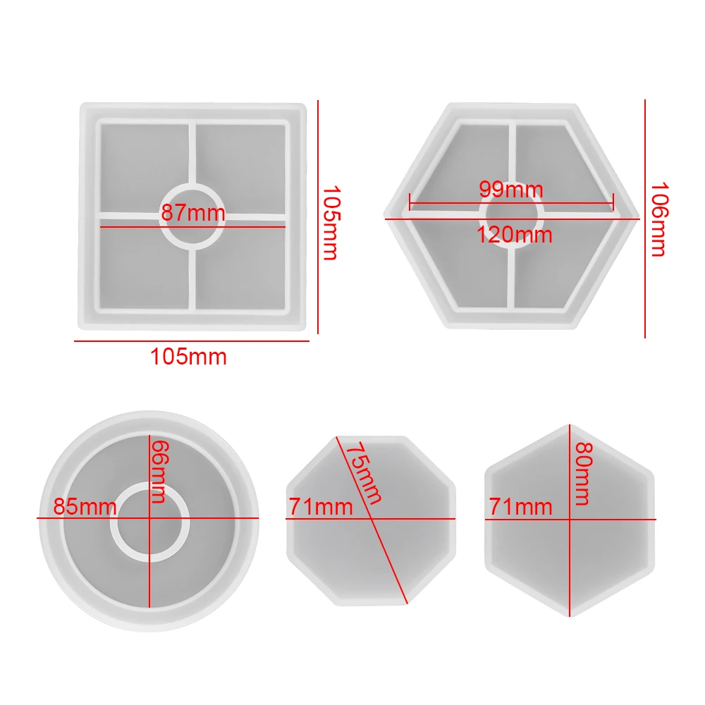 

Silicone DIY Coaster Mold Round Square Hexagon Silicone Mold 5 Pcs/set Resin Casting Mould Handcraft Tool
