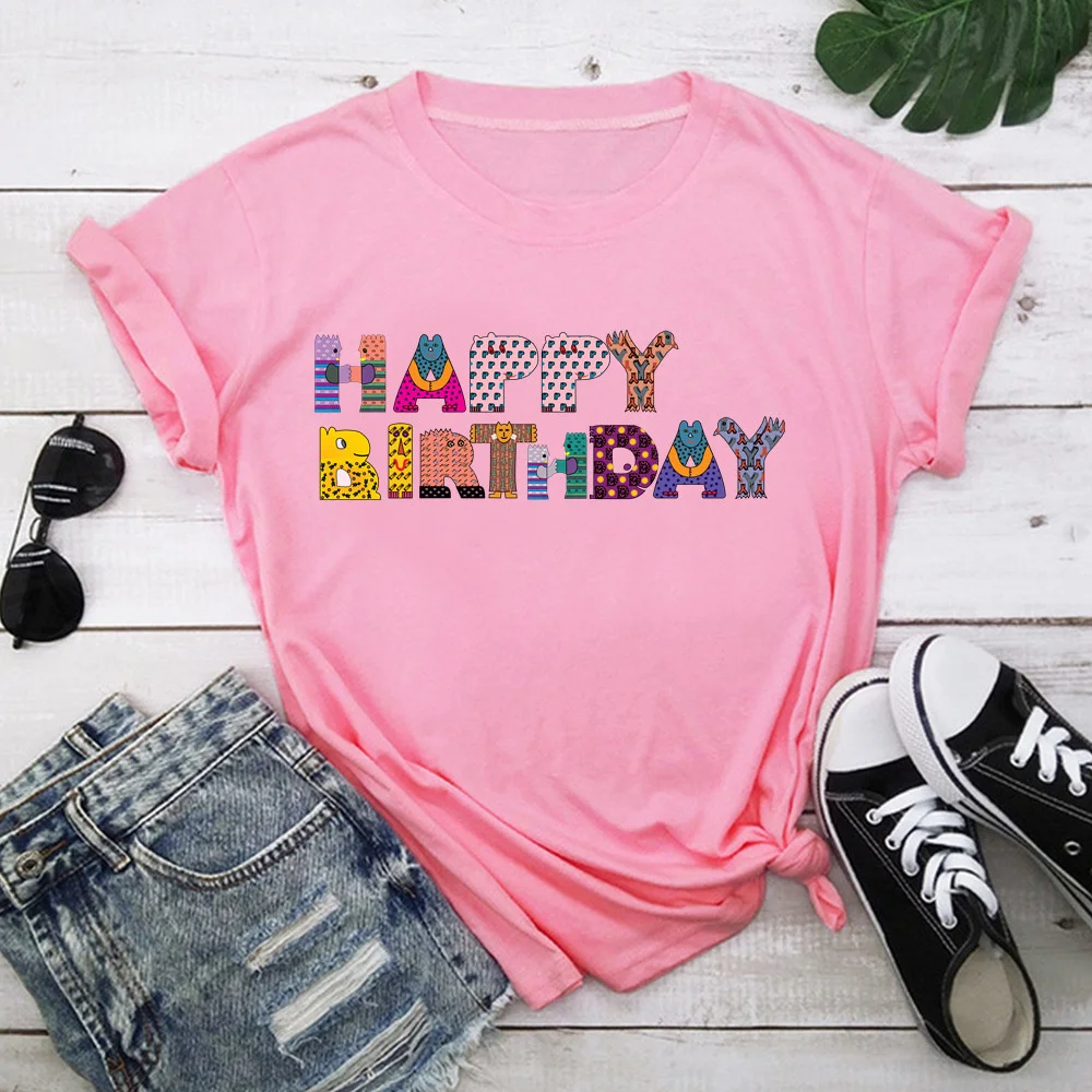 

Happy Birthday Woman Print Harajuku Summer Tshirts Casual Round Neck Short Slee Top Tee Shirt TX8336