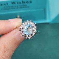 qtt high quality silver color natural blue paraiba ring sets for women gift wedding jewelry ring adjustable