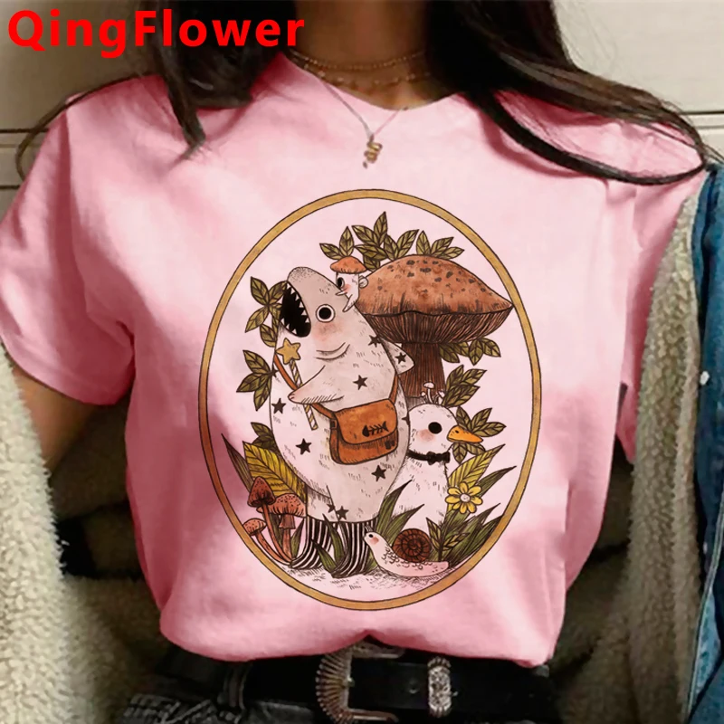 

Женский винтажный Топ в стиле Харадзюку, летняя футболка с принтом грибов, одежда в японском стиле для пары