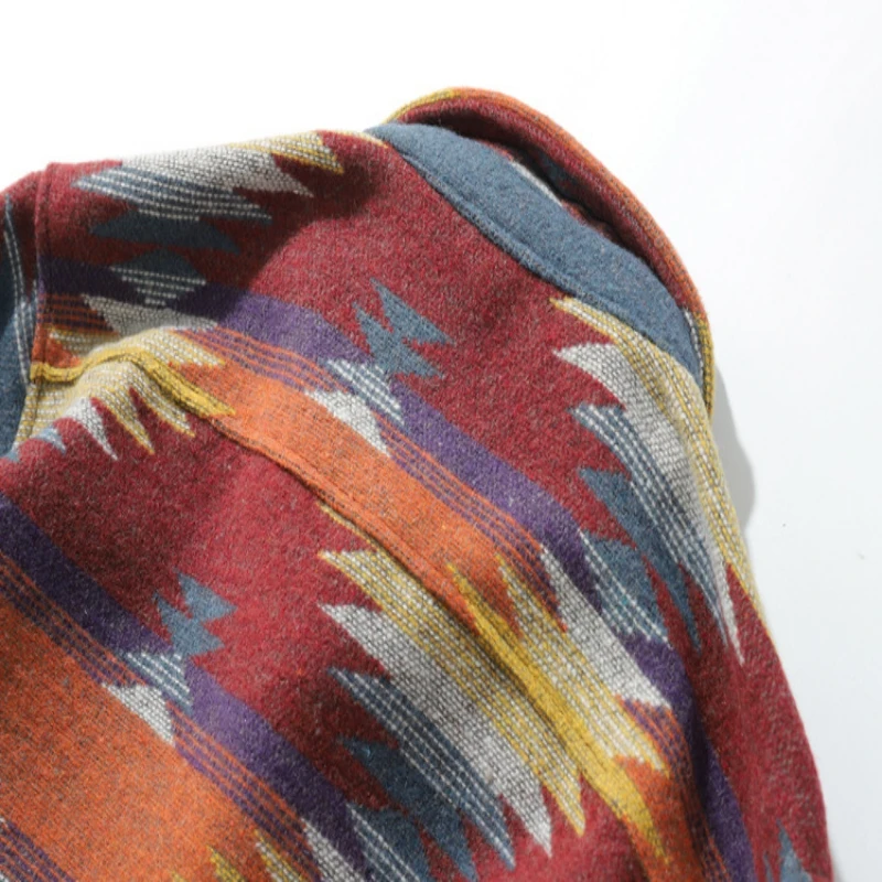 

2020 Autumn Winter Retro Ethnic Style Long-Sleeved Men's Street Loose Oversize Brushed Coat Woolen Material Thick Shirt