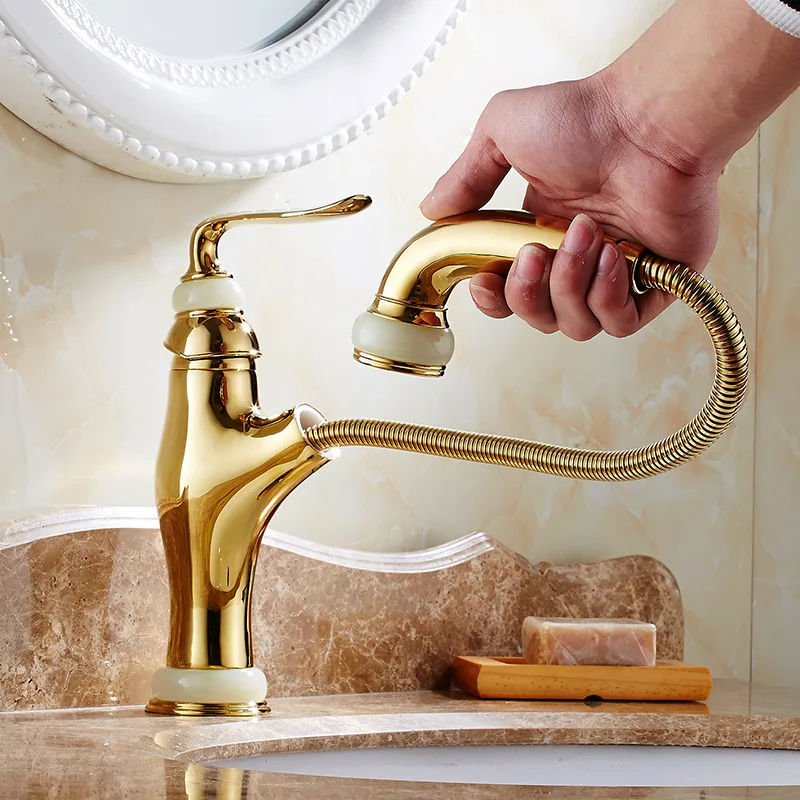 

European Full Copper Basin Take Pull Type Water Tap Hot And Cold Water Tap On The Stage Basin Toilet Flexible Water Tap