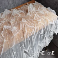 irregular pleated tulle fabric transparent white miyake style diy art paintings background decor skirt dress designer fabric