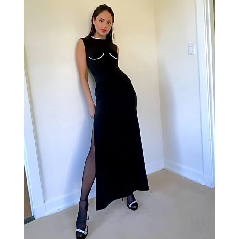 

Fashion Diamonds Black Sexy Sleeveless Women Bandage Maxi Dress Club Robe 2021 Femme Elegant Casual Slim Party Vestidos BD2114