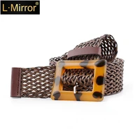 l mirror 1pcs women pu leather belt 110cm length with yellow plastic button for jeans