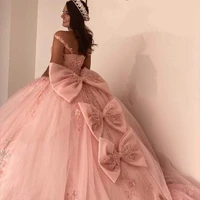 pink shiny quinceanera dresses beading sequined appliques floor length bow princess ball gown for sweet girl vestidos de 15 a%c3%b1os