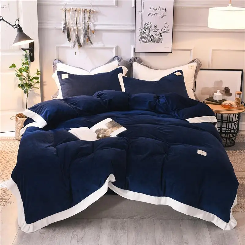 

42 Blue grey pink white Bedding Set Crystal velvet Bed Sheet Comforter Duvet Cover Bedspread Bedclothes Queen King Size Linens