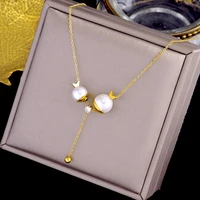 316l stainless steel no fading fish pearl pendant charm necklace temperament high grade zircon light luxury jewelry wholesale