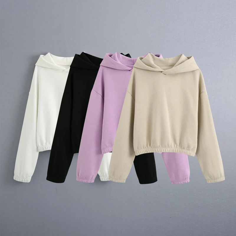 

2021 Women Hoodies Sweatshirt Temperament Solid Color Spring Autumn Hoodies Fashion Streetwear Pullovers with Cap