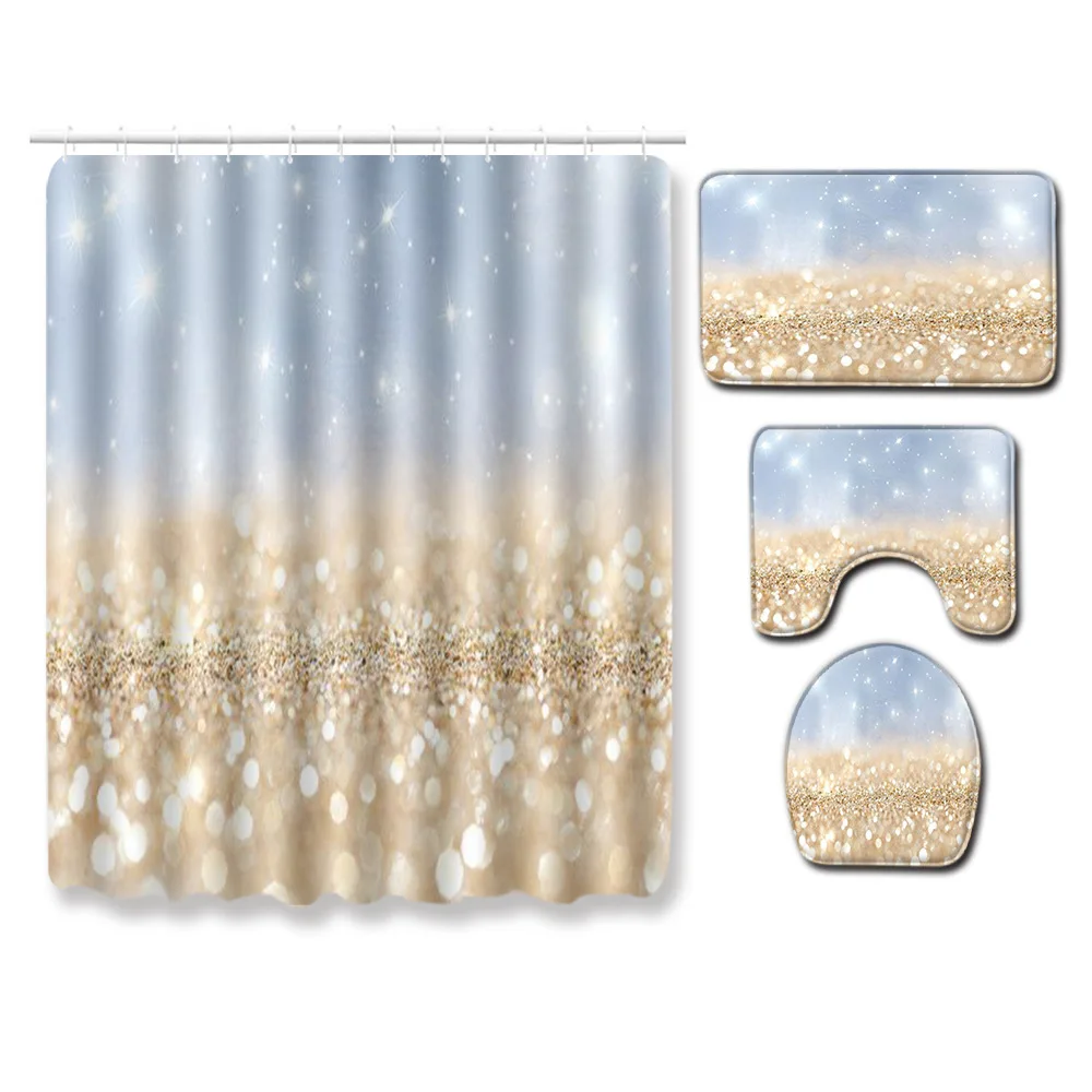 

Zeegle 4pcs Bath Mat Set Flannel Soft Toilet Cover Seat Mat Absorbent Toilet Pedestal Rug Foot Mat Waterproof Shower Curtain