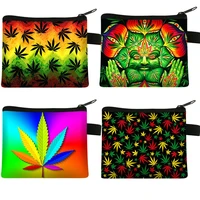 childrens simple zero wallet green leaf pattern portable card bag coin key storage bag to figure customization coin purse sac