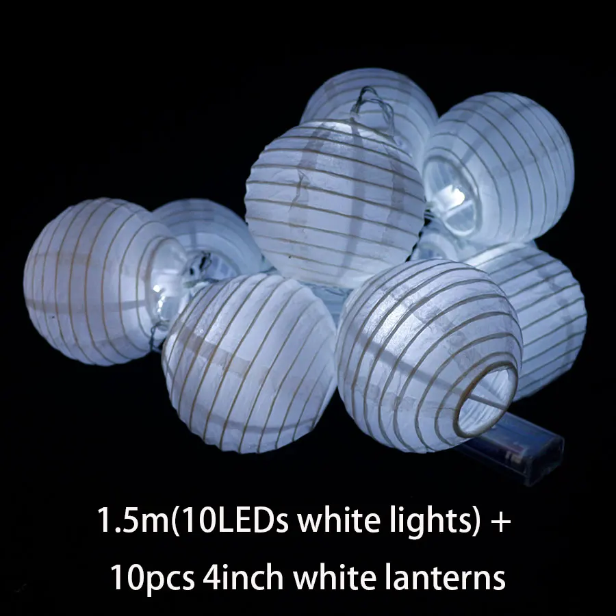 1.5m 10pcs white 20 шт./компл. 4 дюйма теплый белый Бумага Фонари светодиодный Красочные подвесной светильник, гирлянды на Рождество Свадебные украшения - Цвет: 1.5m 10pcs white