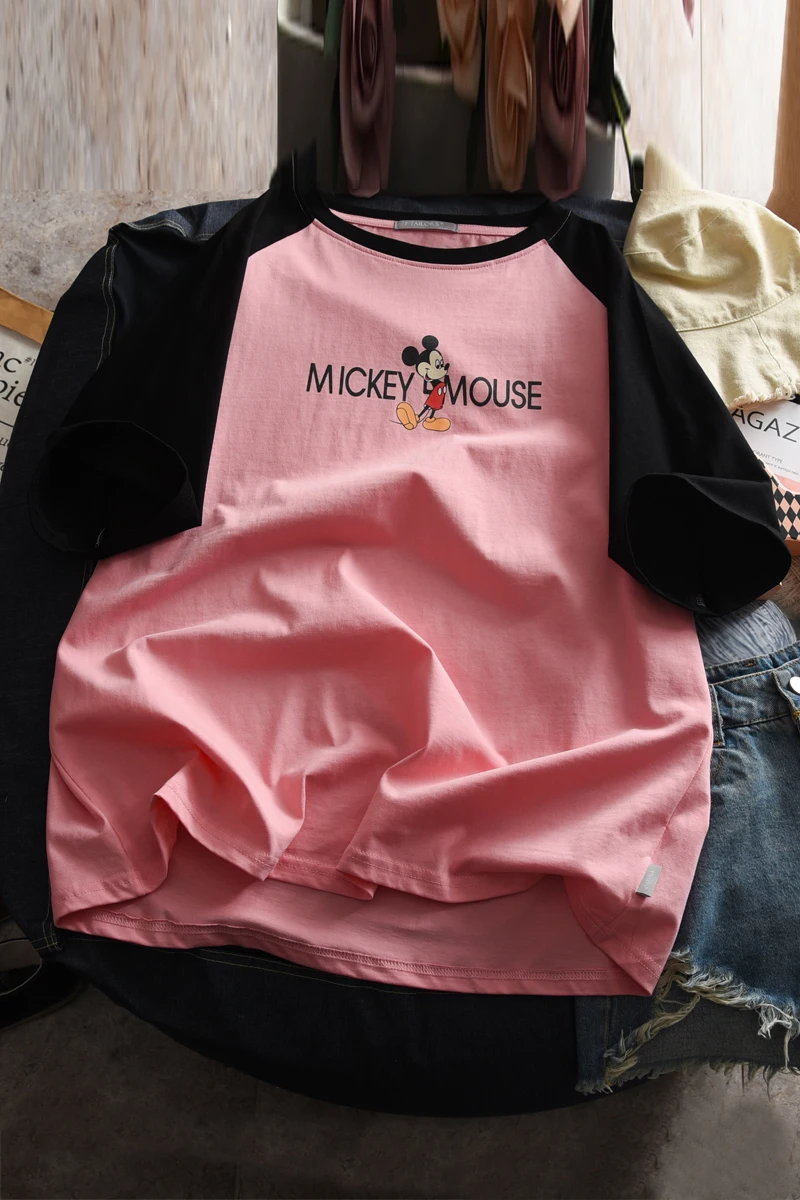 

Disney Mickey Mouse Women's Cartoon T-shirt Loose Casual O-Neck Korean Clothes Kawaii Harajuku Clothing Womens Long Sleeve Tops