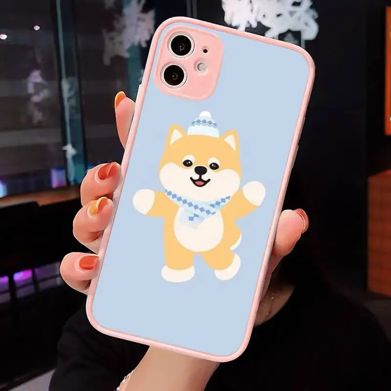 

Phone Case For iPhone 12 11 Mini Pro XR XS Max 7 8 Plus X Cute Shiba Inu Corgi Matte transparent Pink Cover