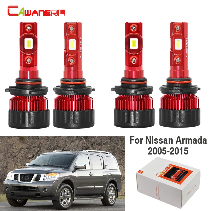 Cawanerl 4 Pieces Car Headlight Low Beam High Beam LED Bulb 9000LM White 6000K 9006 9005 12V For Nissan Armada 2005-2015