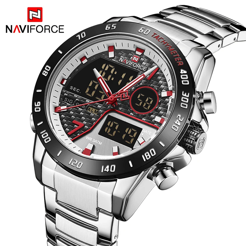 Часы наручные NAVIFORCE Мужские кварцевые цифровые модные спортивные брендовые