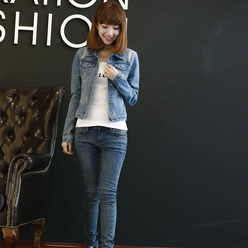Джинсовая женская короткая джинсовая куртка с длинным рукавом 2020 размера плюс 5XL