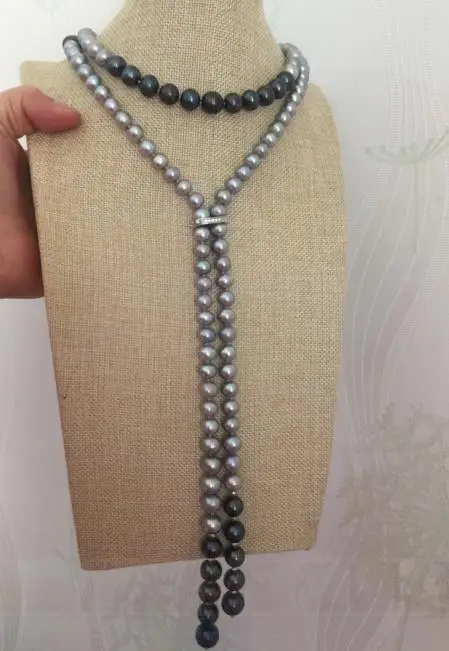 ?? 新デザイン7-12ミリメートルグレーグリーン多色真珠のネックレス48インチ